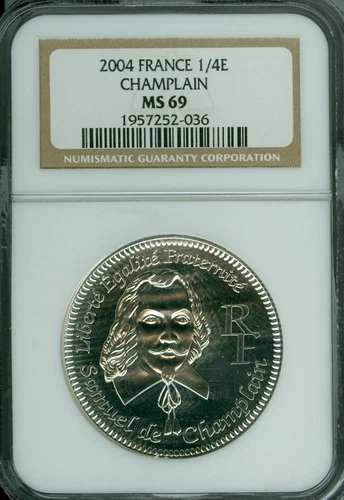 2004 FRANCE SILVER 1/4 EURO CHAMPLAIN NGC MS69 FINEST GRADED  *