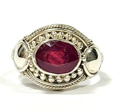Sterling Silver Rough Cut Ruby Ring Size 5 1/4