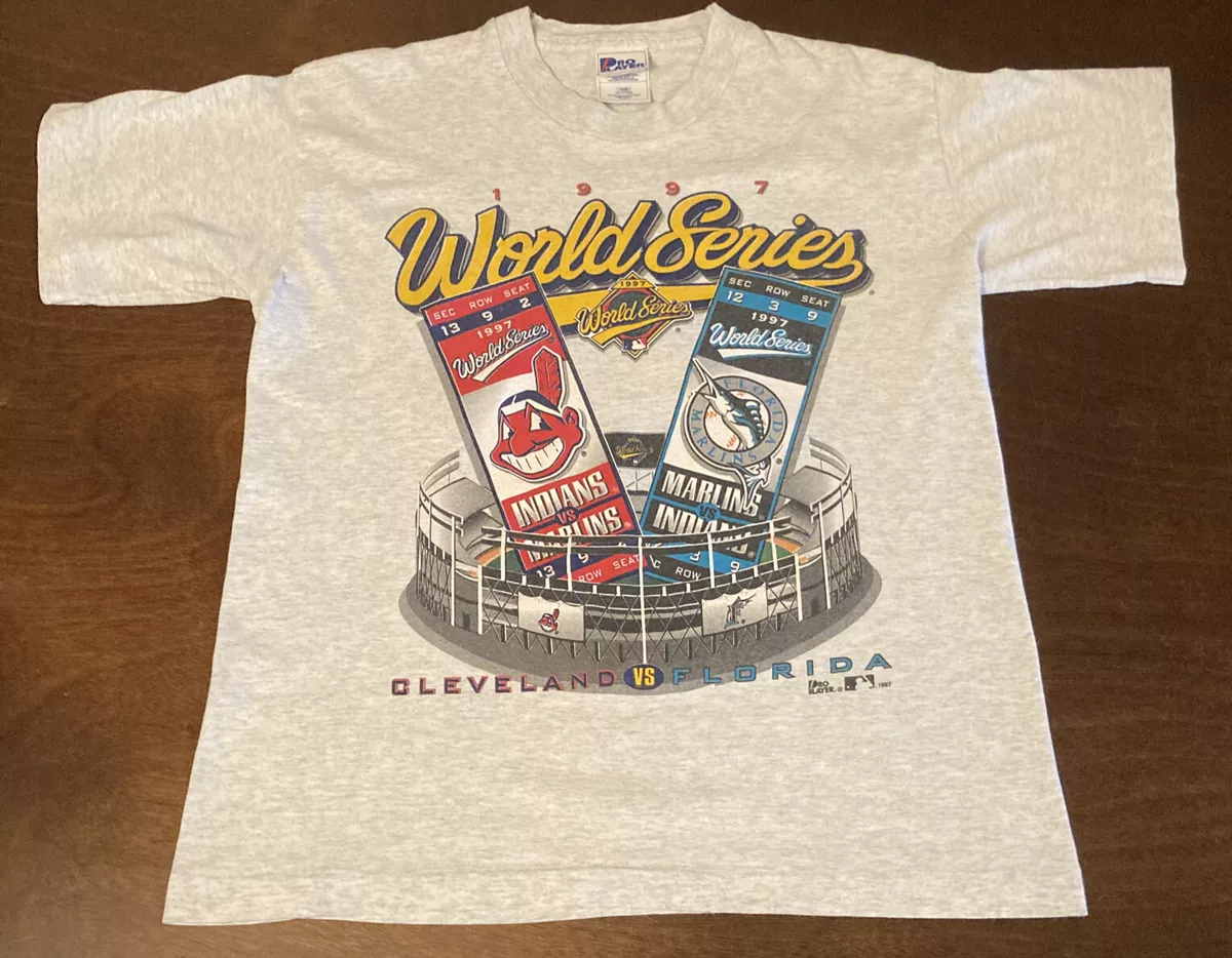 Vintage 1997 Pro Player World Series T-Shirt Indians Vs Marlins Kids Size  18/20