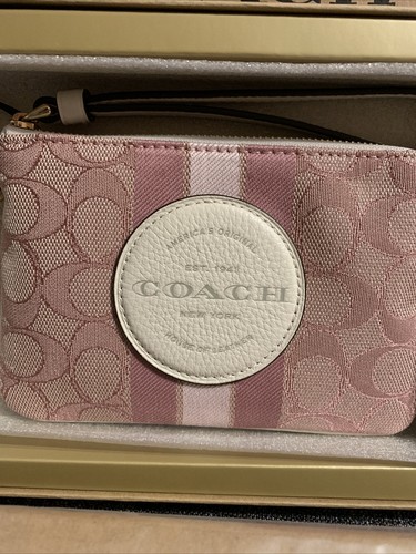 Coach Dempsey Jacquard Wristlet In Sign. Patch & Stripes W/Charms