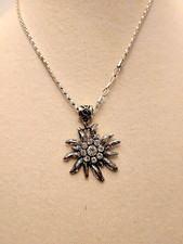 B. 18" Silver Chain Handmade,German,Necklace,Edelweiss Silver  Clear pendant