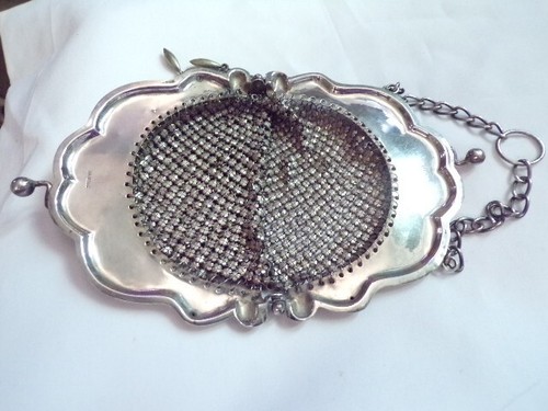 Sterling Mesh Purse Art Nouveau Era Repoussé Chatelaine Whiting Blackinton - Picture 4 of 12