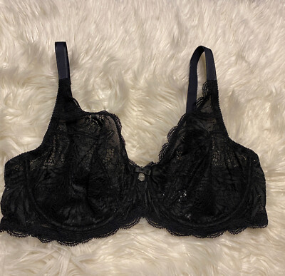 Paramour 36D Bra Black Peridot Everyday Lace 115073 Underwire Back Closure