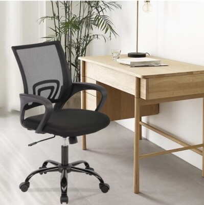 Adjustable Mid Back Mesh Swivel Office Chair with Armrests, Black | eBay