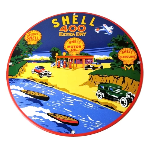Vintage Super Shell Gasoline Sign - 400 Extra Dry Gas Oil Pump Porcelain Sign