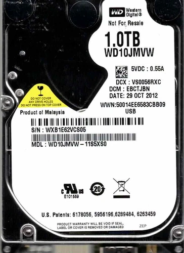 WD10JMVW-11S5XS0  EBCTJBN, WESTERN DIGITAL USB3 1TB  WX61 OCT 2012