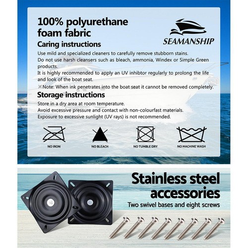 Seamanship 2X Folding Boat Seats Marine Seat Swivel High Back 12cm Padding Black - Picture 7 of 8