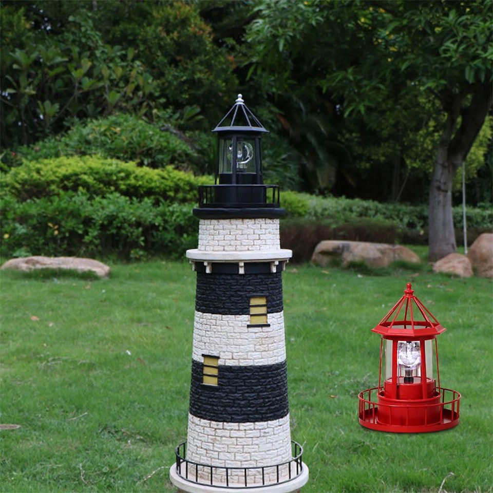 Solar Powered LED Rotating Lighthouse Night Light Outdoor Home Garden ...