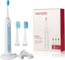 VONDA Sonic USB Rechargeable Electric Toothbrush and Holder with 2 Extra Heads