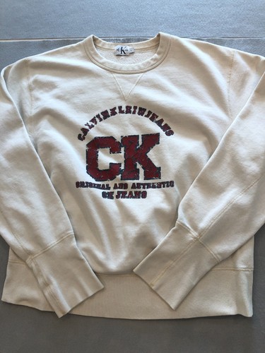 Calvin Klein Sweatshirt Women's Large Original Authentic Ivory Fleece Crew