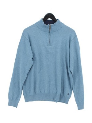 Joules Herren Pullover L blau Baumwolle mit Wolle Mock Neck Pulli