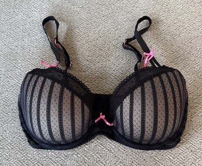 Betsey Johnson Intimates Bra Stocking Stripe Black Pink Bows 32C