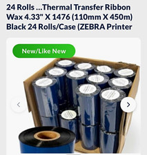 24 Rolls Thermal Transfer Ribbon Wax 4.33" X 1476 Black ZEBRA Printer Brand New