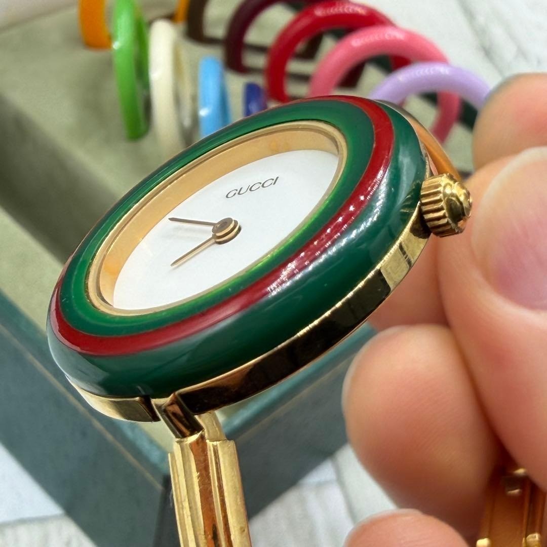 GUCCI Change Bezel White Dial 12 colors Women's Watch Gold working