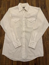 Ely Cattleman Western Pearl Snaps Ivory Long Sleeve Front Pocket Men Medium
