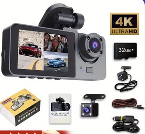 Dash Cam Three Channels 4K HD for Cars 170° Wide Angle Full UHD