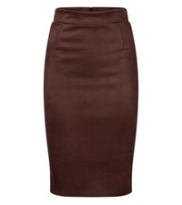 Nouveau Jupe Crayon En Suède Synthétique Marron Chocolat