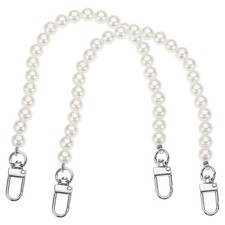 2 Pack 12" Imitation Pearl Purse Strap with Swivel Clasp Silver 