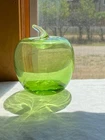 Blenko Vintage 2004 Hand Blown Green Apple Art Glass Paperweight Signed