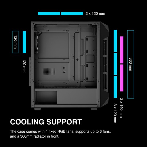 Mid Tower Gaming Computer PC Case Tempered Glass Built- 4X 120mm Case Fans Fron - Picture 5 of 12
