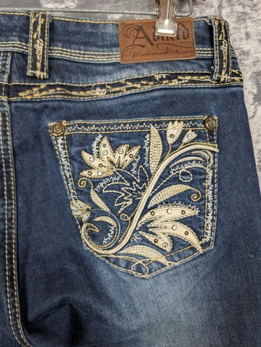 Womens Adiktd Jeans Thick Stitch Embroidered Pockets Floral Leaf Stud 10/31 33 - Picture 13 of 22