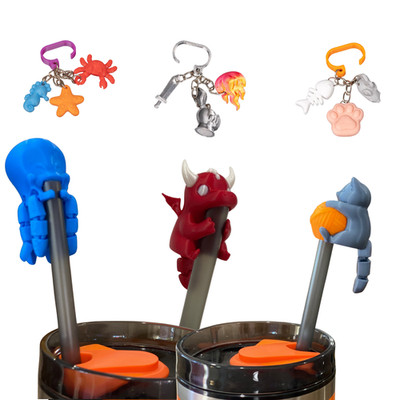 3-Pack Straw Toppers + Cup Charms Set   Cute 3D Printed Animals   Random Colors