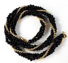 Vintage NAPIER Black Gold Beaded Necklace Strand Twist Rope Design 24"
