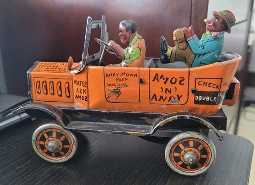 Marx Amos N Andy 1930’s Fresh Air Taxicab Tin Litho Wind-up Toy Jalopy Car WORKS