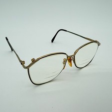 Vintage 80s Oversized Gold Metal Eyeglasses Frames 55-15 135 Burgundy Trim