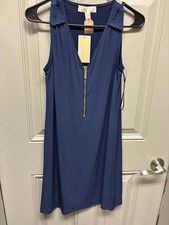 NWT Michael Kors Navy Blue Sleeveless Dress with Front Zipper - Size XS