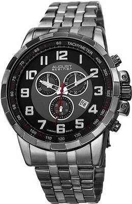 August Steiner AS8118BK Swiss Quartz Chronograph Tachymeter Date Mens Watch