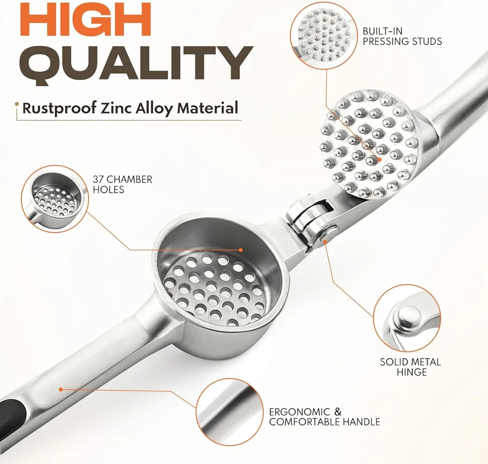 Кухонный пресс для чеснока, ржавчина и безопасный для посудомоечной машины измельчитель чеснока, прочный - Изображение 4 из 4