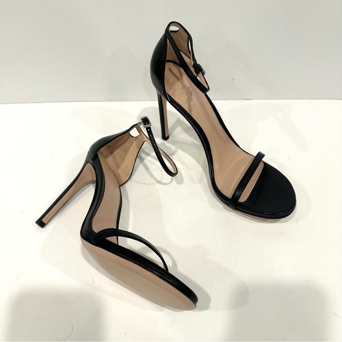 Stuart Weitzman Nudist Black Leather Open Roe Stiletto Sandal Heels Size 10 - Picture 4 of 14