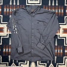 Ariat Shirt Mens Button Down Gray Team Logo American Flag Twill Classic Fit XL