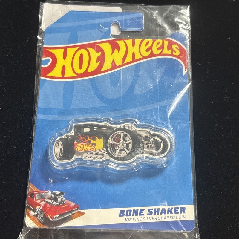 2024 Bone Shaker Hot Wheels 1 One Oz Silver Shaped Coin Only 3,000 Piece!!