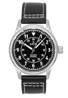 Ratio Skysurfer Pilot Black Sunray Dial Leather Automatic RTS314 200M Mens Watch