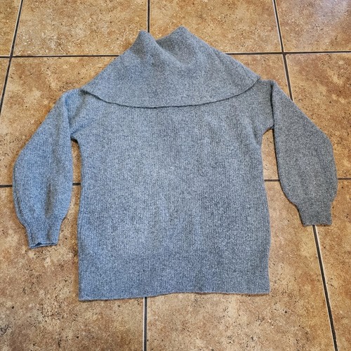 Lattelier Kaschmir Pullover Wasserfallausschnitt Strick grau große Knöpfe Ballonärmel - Bild 3 von 10