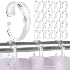 24 Pc Heavy Duty Plastic Shower Curtain Rings Clear Hooks Type C Shaped Rod Bath