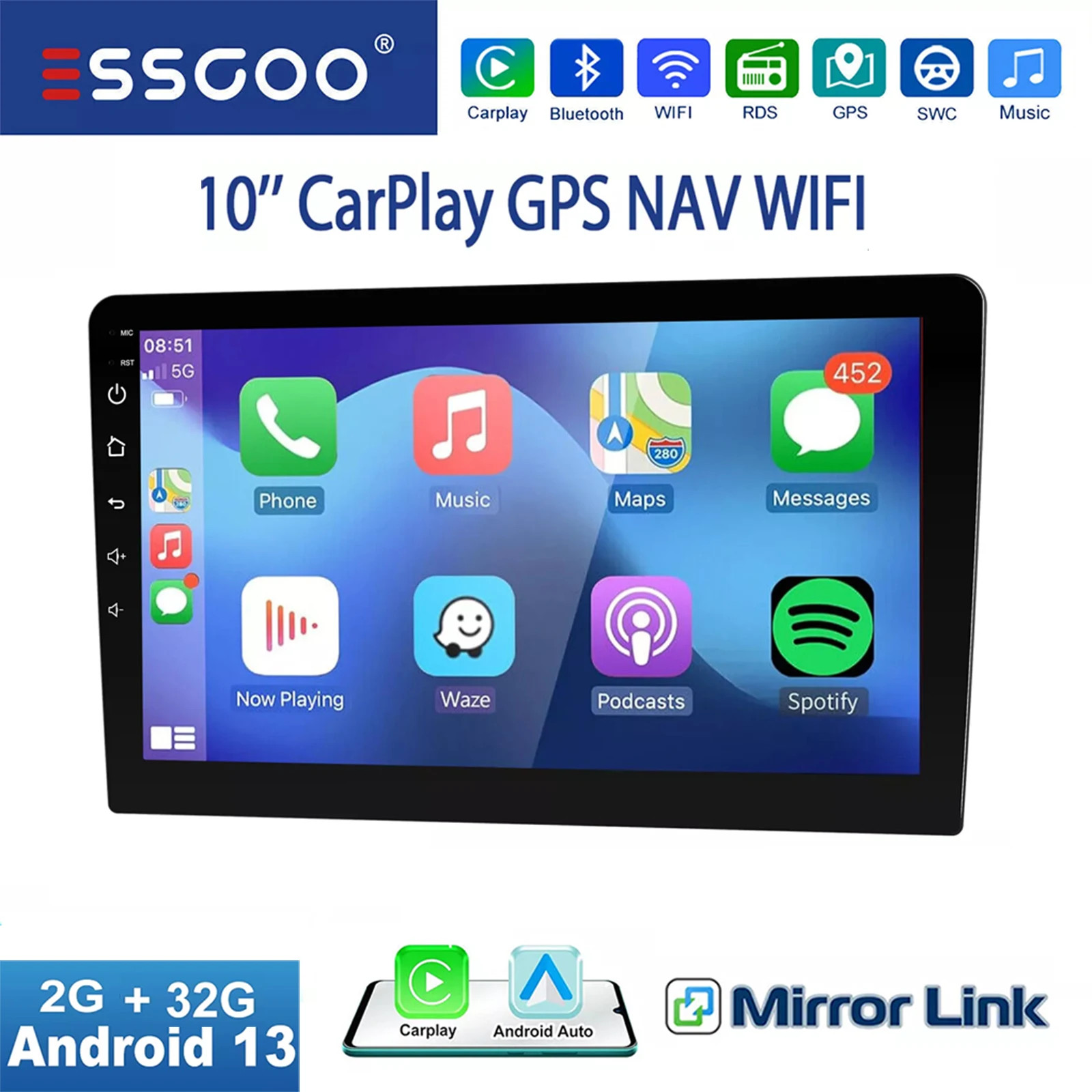 Car Stereo Radio Carplay 10Inch 2 DIN GPS Navigation Multimedia Video Player