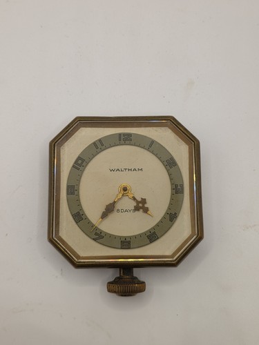 VTG OCTAGONAL Waltham 8 Day Car Automobile/Travel Mechanical Clock RUNNING!