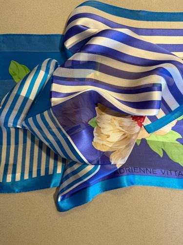 SALE: Adrienne Vittadini SILK SCARF 21" square new BRIGHT COLORFUL Large Flower - Picture 3 of 5