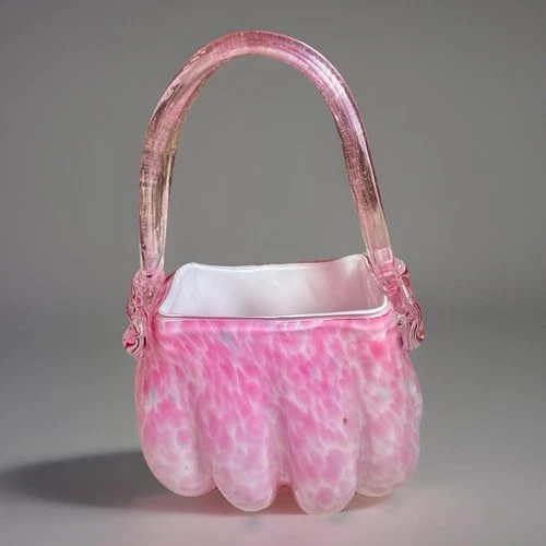 Vintage Murano Art Glass Drink Purse Vase Pink Cocktail Italy Hand Blown Handbag
