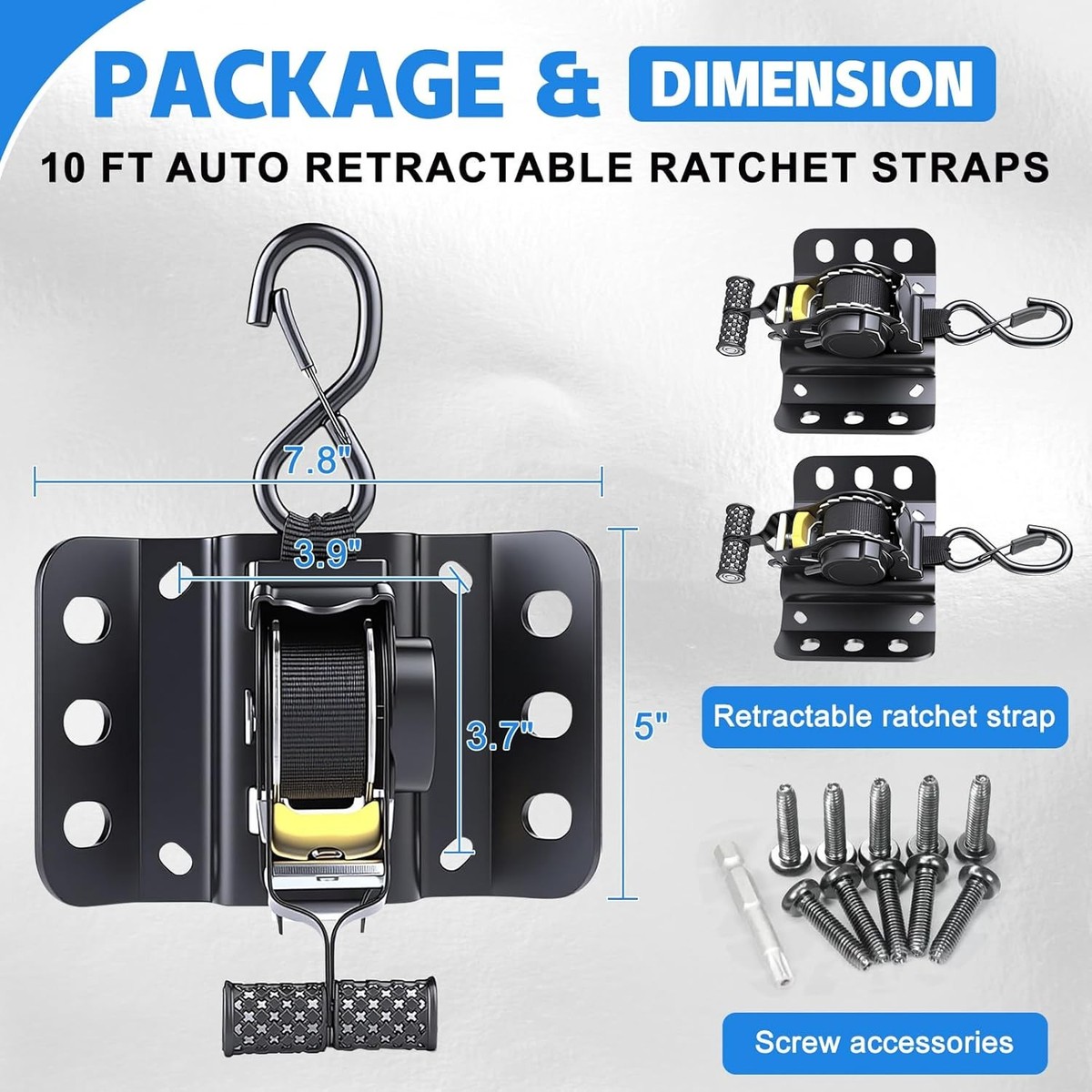 Dual-Pivot Retractable Truck Bed Ratchet Straps – Multi-Angle Rotation Bed Mounted Tie-Downs, Compatible With 2015-2025 Ford F-150 F250 F350 F450 (1-Pack)