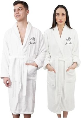 2-teiliges Mr & Mrs Bademantel Set - Bruststickerei, Unisex Baumwollfrottee