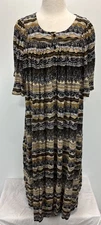 Go Softly LARGE Patio House Dress Muu Muu Duster Tan Black Pockets Comfort