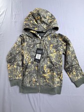 NWT True Religion Boys HS Camo Zip Up Hoodie Olive Green Buddha Gold Sweatshirt
