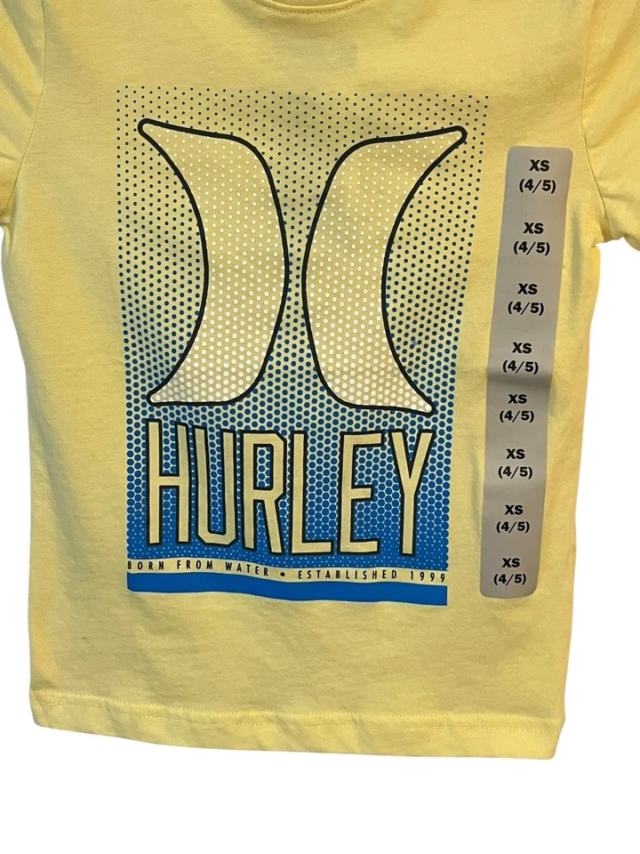 Hurley T Shirt Boys Size XS 4/5 Yellow Blue Logo Graphics Short Sleeve Crew Neck - Image 4 of 4