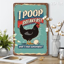 2D Flat Vintage Chicken Metal Wall Sign Humorous Rustic Rooster Decor 8x12 Inch