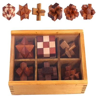 Knobelspiele Holz 6 Stück Geschicklichkeitsspiel Logik IQ Geduldspiel 3D Puzzle