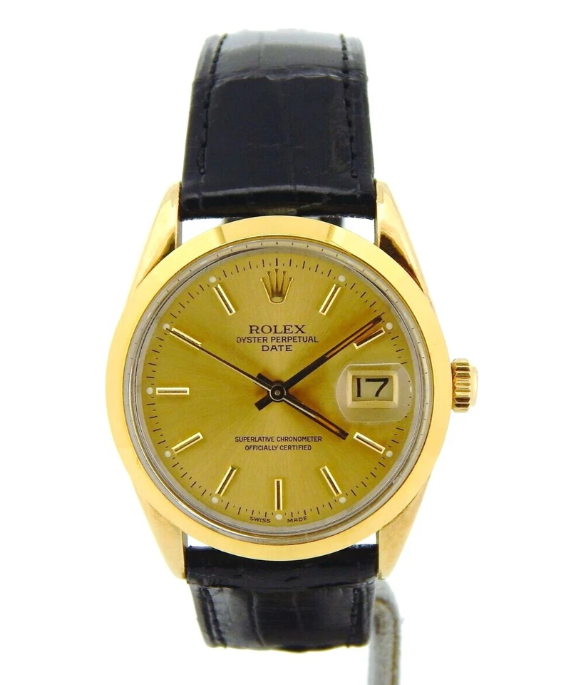 Rolex Date 15505 relógio masculino aço concha dourada mostrador champanhe pulseira preta